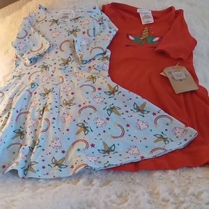 Two girls size 3T NWT Holiday dresses with 3/4  length sleeves one red, 1 print